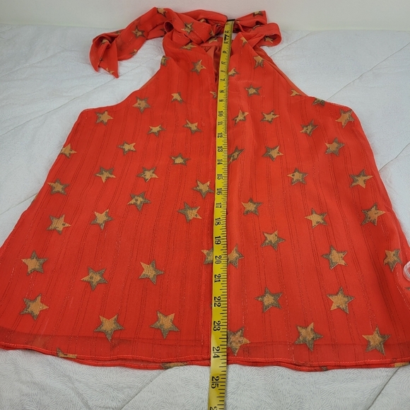 JB Julie Brown orange high neck sleeveless blouse back bow star motif feminine S - Picture 7 of 8